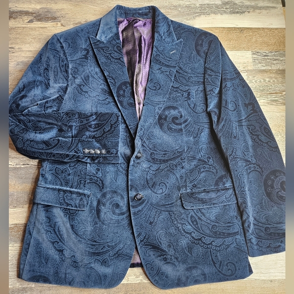 Robert Graham Men's Blazer Navy Blue Crushed Velvet Paisley Pattern 46R - Picture 1 of 15